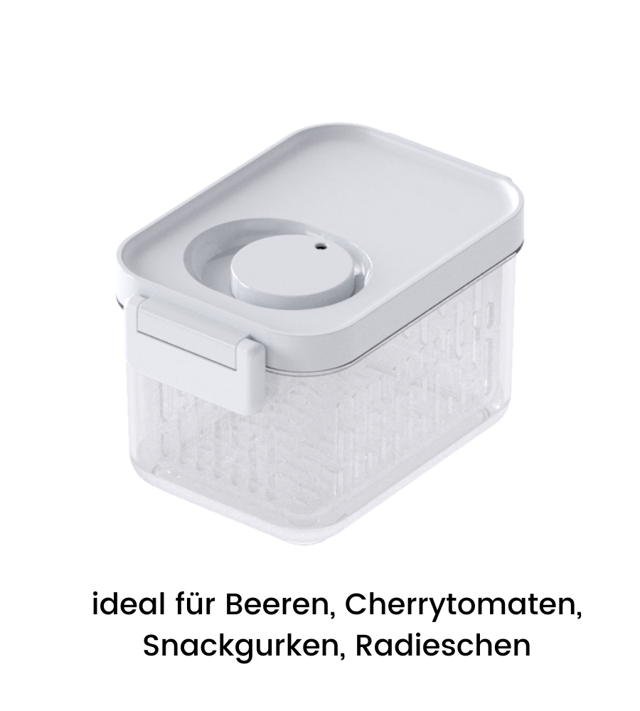 La boîte de conservation DATEMATE de BNB x VCN est transparente, a un couvercle blanc, un compteur de durée de conservation et est empilable. Parfaite pour les baies, les tomates cerises, les mini-concombres et les radis. Disponible en plusieurs tailles.