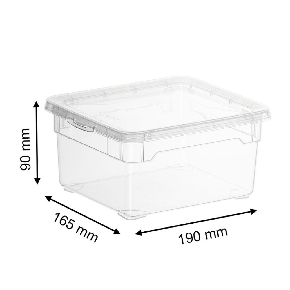 Die stapelbare Rotho Aufbewahrungsbox CLEAR 2L (19x16,5x9 cm) aus transparentem Material mit Deckel eignet sich ideal für platzsparende Organisation.