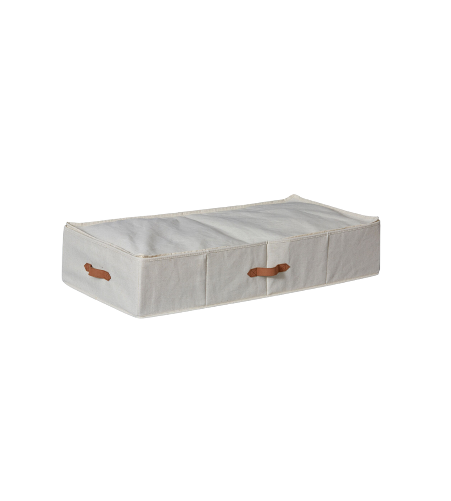 Die PREMIUM Aufbewahrungsbox Beige von Love it Store it ist eine rechteckige Stoffunterbettbox mit Reißverschlussdeckel und braunen Griffen, passend für IKEA PAX.