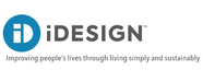 Rundes Logo mit stilisiertem „iD“ und Text „iDESIGN™“, Slogan „Improving people’s lives through living simply and sustainably“.