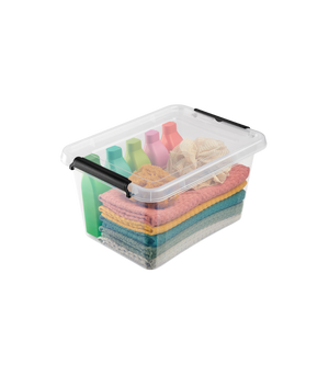 Die Orplast SimpleStore Box (39x29x16,5 cm, 12,5L) verstaut Handtücher, Reinigungsmittel und Schwämme BPA-frei, stapelbar und ordentlich - mit schwarzen Griffen für einfaches Tragen.