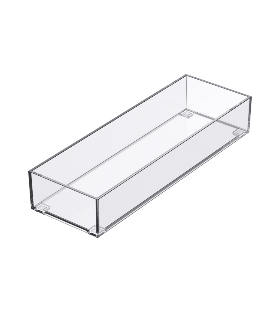 The SLIDE drawer organizer KLAR by BNB x VCN is a clear, rectangular acrylic box without a lid—ideal as a stackable drawer organizer. Pictured on a white background.