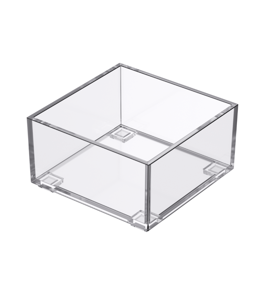 L'organiseur de tiroir SLIDE KLAR de BNB x VCN, c'est une boîte en acrylique carrée et transparente, idéale pour ranger tes tiroirs et empilable, ici sur fond blanc.