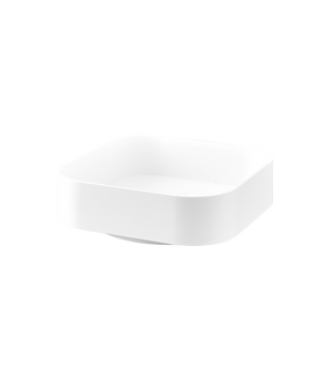 Der YAMAZAKI TOWER Drehteller Lazy Susan in Weiß (20x20x6,3cm) zeichnet sich durch ein minimalistisches, quadratisches Keramikdesign mit abgerundeten Ecken aus, ideal für die Vorratslagerung, dargestellt auf einem schlichten hellgrauen Hintergrund.