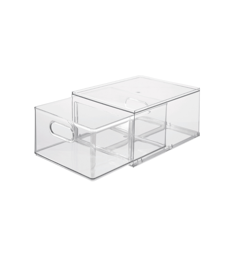 Die iDesign HOME EDIT - Aufbewahrungsbox Schublade KLAR (35x26,7x19,7cm) zeichnet sich durch ein klares Design und eine Griffaussparung aus - ideal für eine schlanke Organisation oder die Verwendung als vielseitige Allzweckschublade.