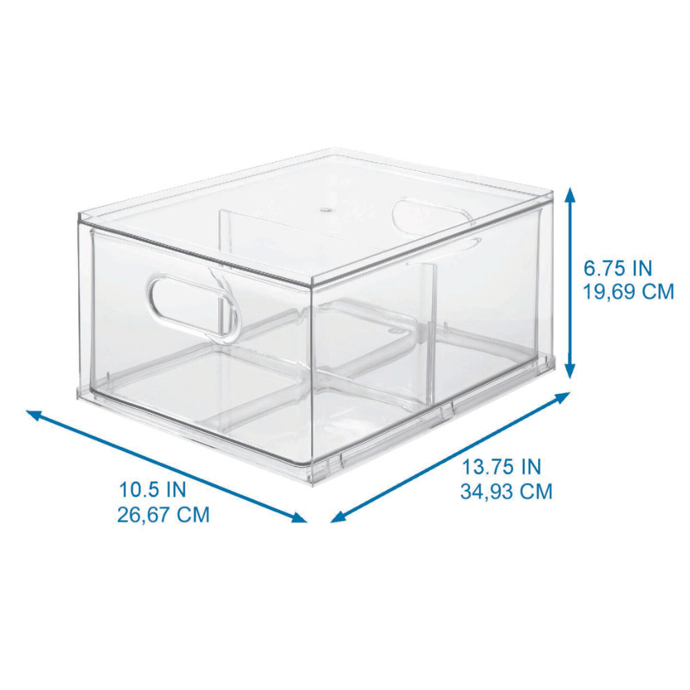 Die iDesign HOME EDIT - Aufbewahrungsbox Schublade KLAR (35x26,7x19,7cm) ist ein klarer, rechteckiger Organizer mit seitlichen Griffen - perfekt für jeden Raum.