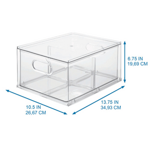 Die iDesign HOME EDIT - Aufbewahrungsbox Schublade KLAR (35x26,7x19,7cm) ist ein klarer, rechteckiger Organizer mit seitlichen Griffen - perfekt für jeden Raum.