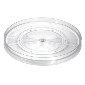 Der iDesign LINUS Drehteller Lazy Susan KLAR (28cm x 4,5cm) ist 360° drehbar, hat eine geriffelte Oberfläche und eignet sich ideal zur Organisation von Küchen- oder Vorratsartikeln.